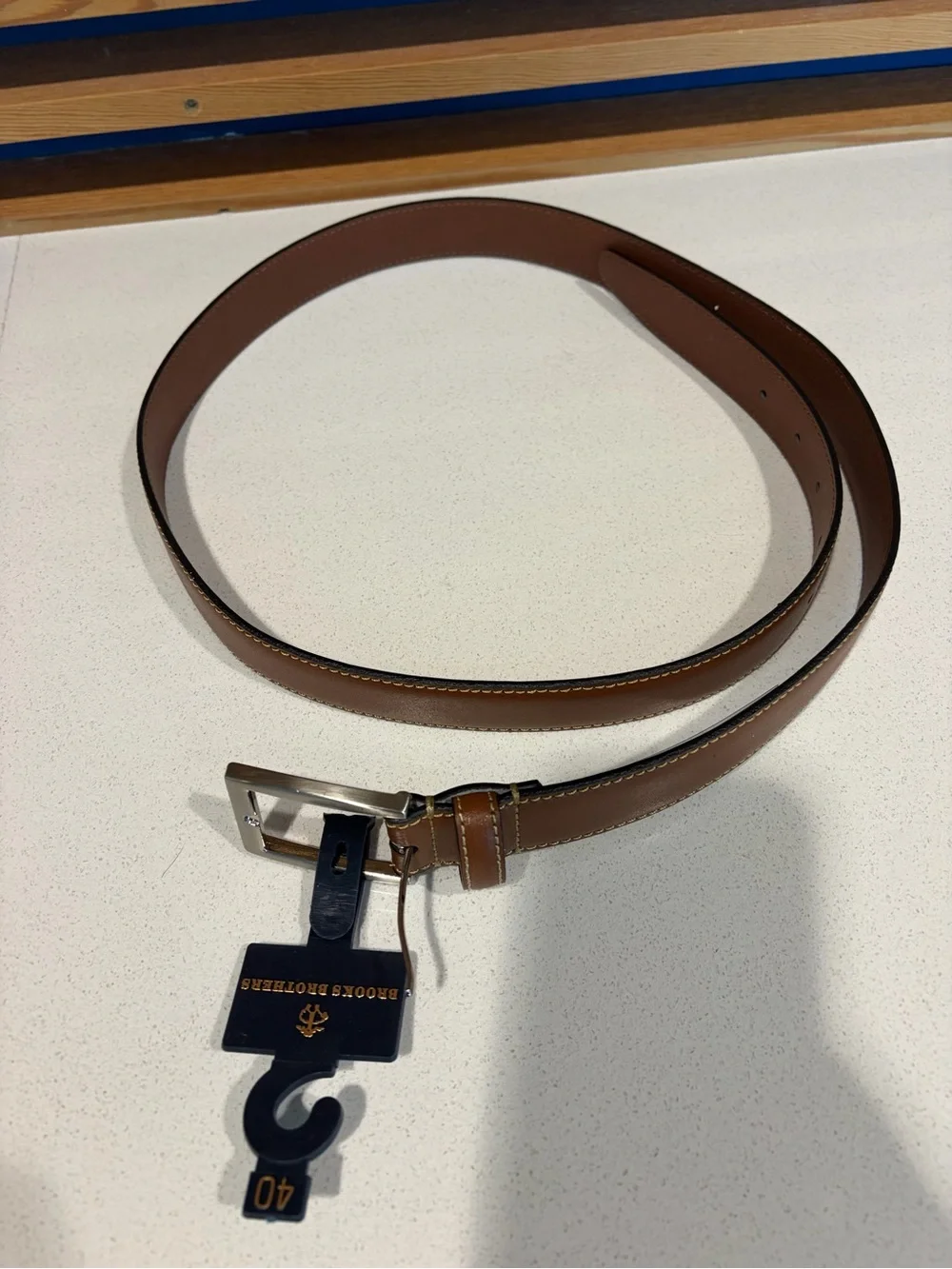 Brooks Brothers Tan Brown Leather Belt with Silver Buckle